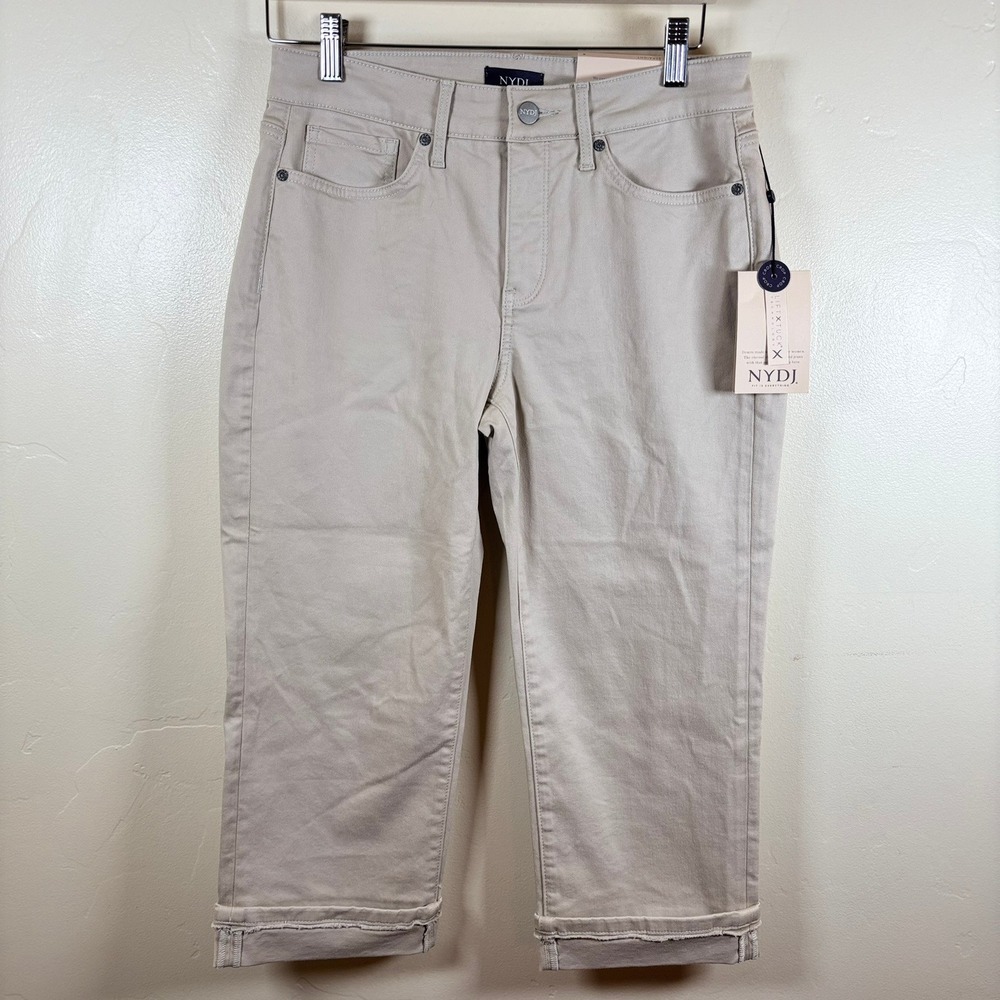 NYDJ Marilyn Crop Fray Cuff Pants Women's 6 Feather Beige Lift Tuck Technology